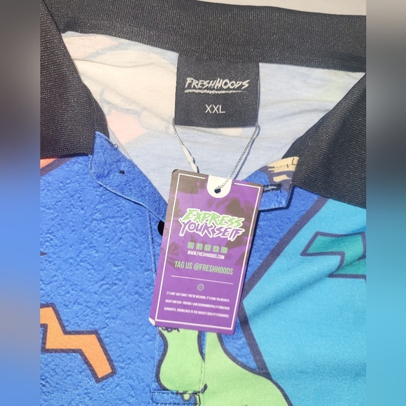 Fresh Hoods Men's Dinosaur Polo Shirt Size XX‎ Large Bright Colorful 80s Vibe - Picture 6 of 10